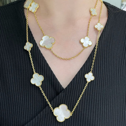 [⭐Seralia]CLOVER 16 MOTIF WHITE MOP GOLD NECKLACE