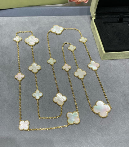 [⭐Seralia]CLOVER 16 MOTIF WHITE MOP GOLD NECKLACE