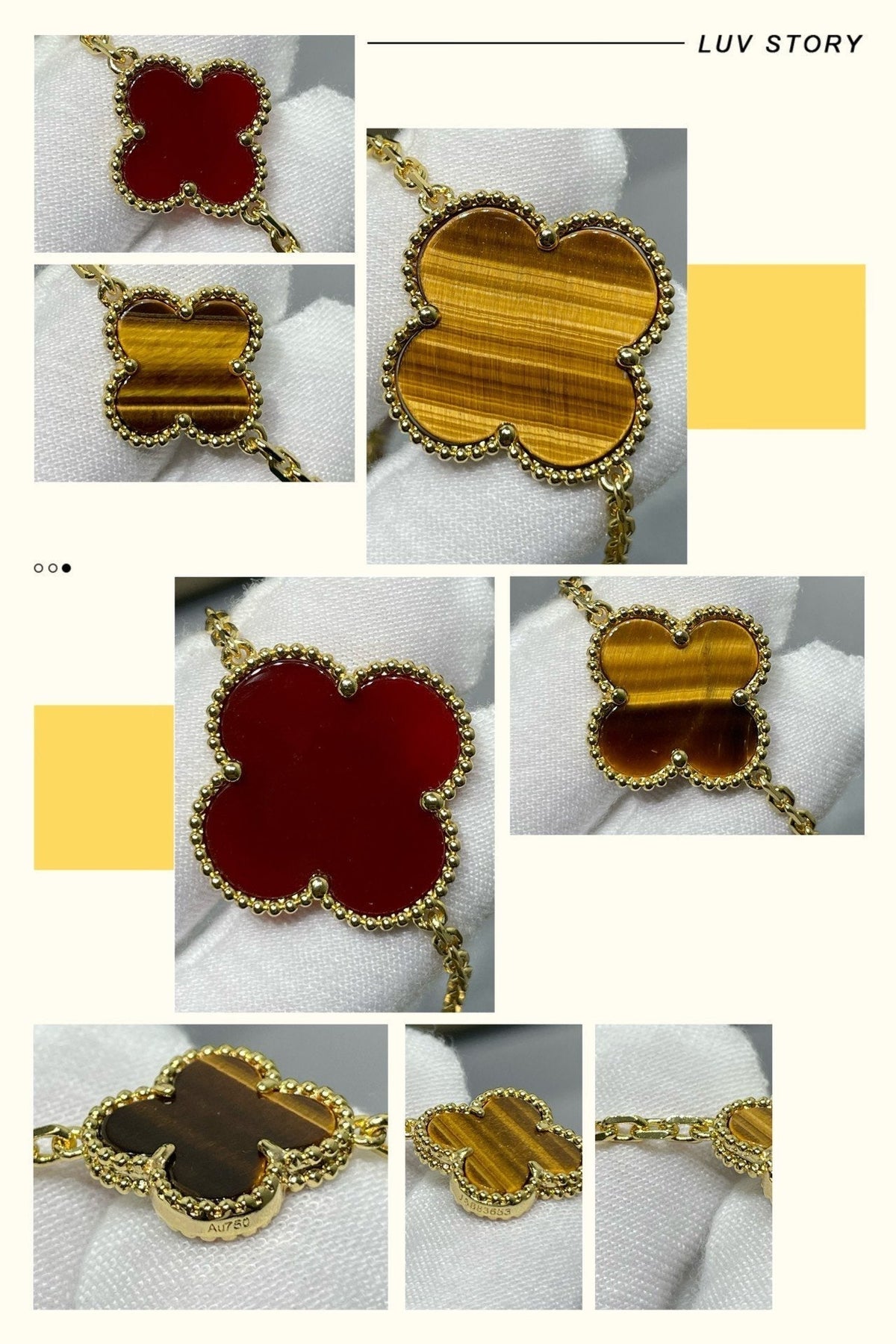 [⭐Seralia]CLOVER 16 MOTIF CARNELIAN TIGER EYE ROSE GOLD NECKLACE