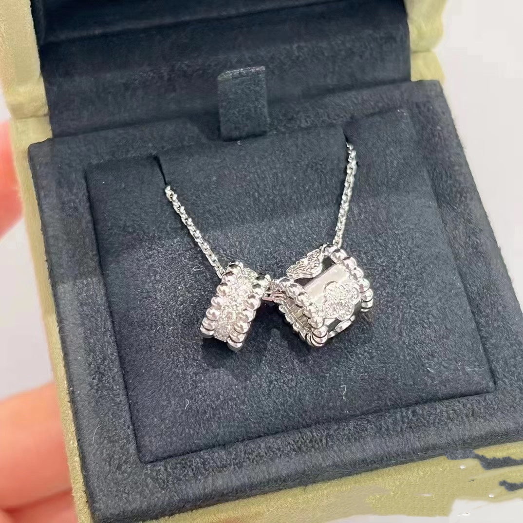 [⭐Seralia]PERLEE DOUBLE PENDANT SILVER DIAMOND NECKLACE