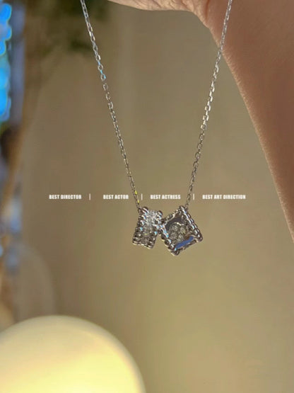 [⭐Seralia]PERLEE DOUBLE PENDANT SILVER DIAMOND NECKLACE