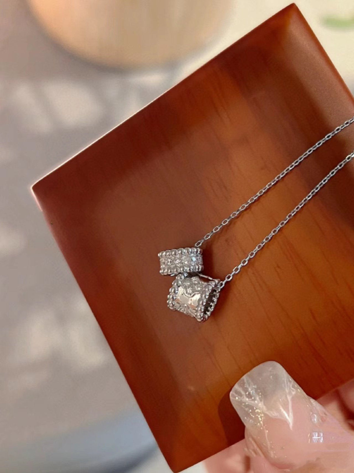 [⭐Seralia]PERLEE DOUBLE PENDANT SILVER DIAMOND NECKLACE