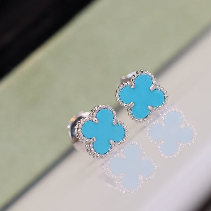 [⭐Seralia]CLOVER MINI TURQUOISE SILVER STUD EARRINGS