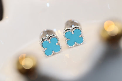 [⭐Seralia]CLOVER MINI TURQUOISE SILVER STUD EARRINGS