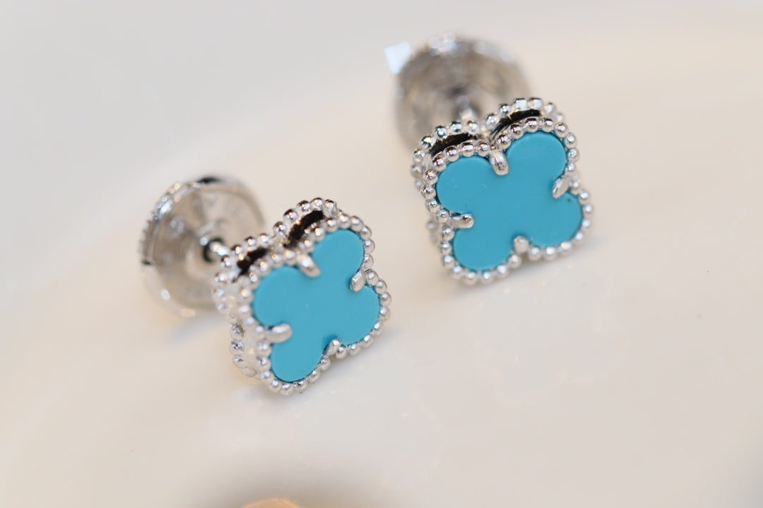 [⭐Seralia]CLOVER MINI TURQUOISE SILVER STUD EARRINGS