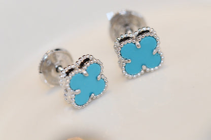 [⭐Seralia]CLOVER MINI TURQUOISE SILVER STUD EARRINGS