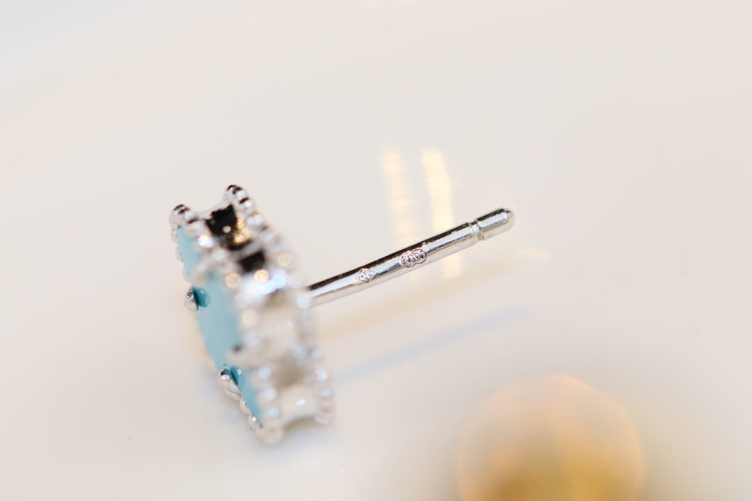 [⭐Seralia]CLOVER MINI TURQUOISE SILVER STUD EARRINGS