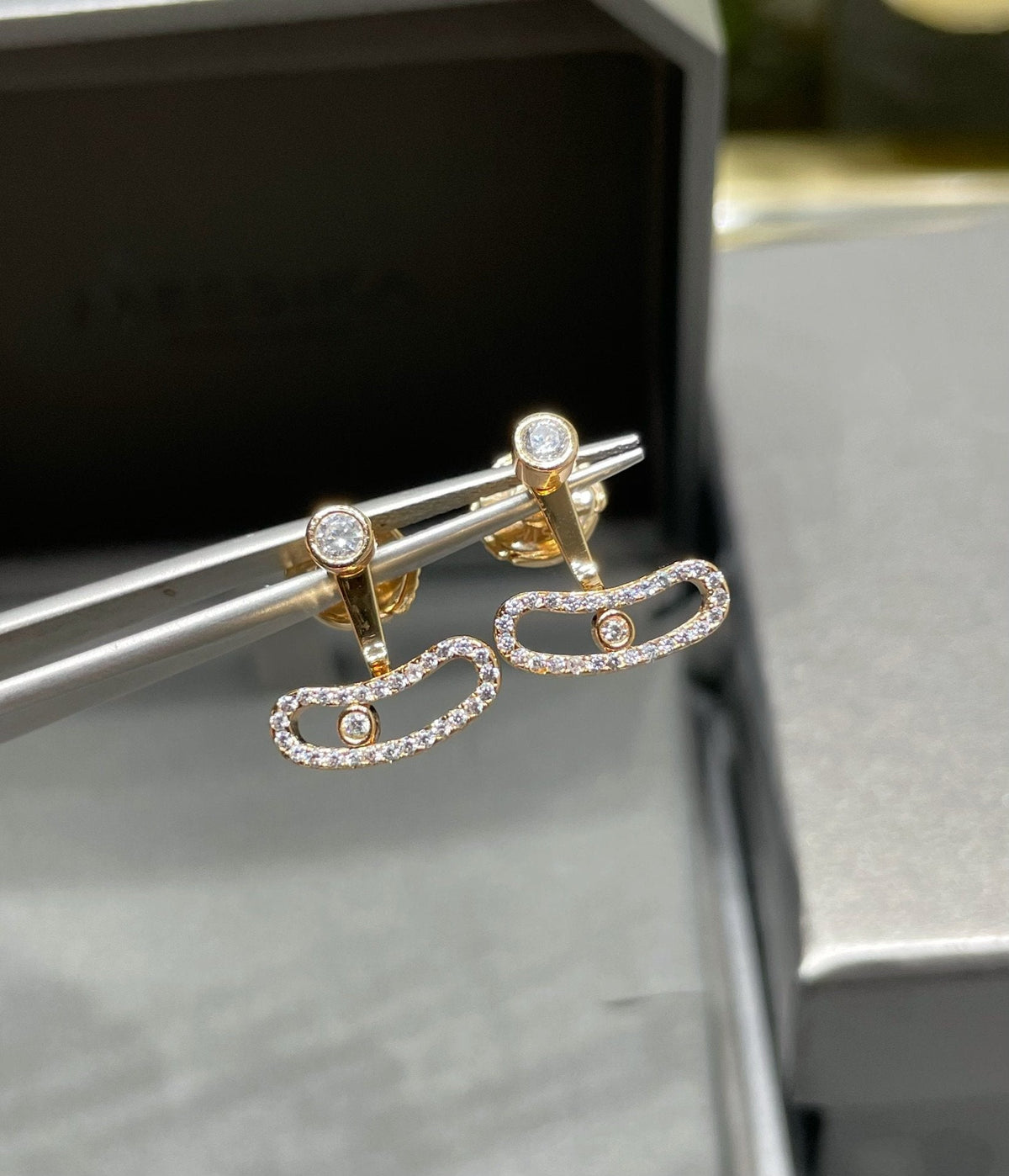[⭐Seralia]MOVE UNO PINK GOLD DIAMOND EARRINGS