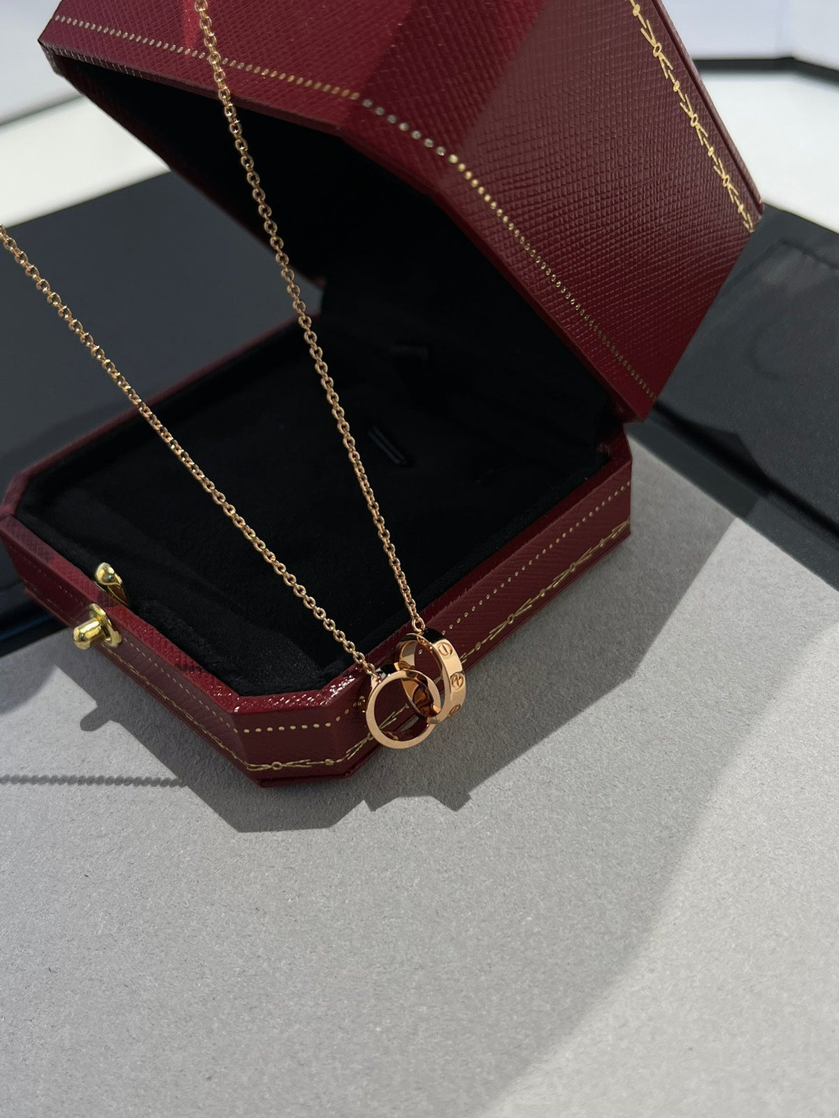 [⭐Seralia]LOVE NECKLACE DOUBLE RING PINK GOLD