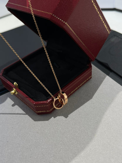 [⭐Seralia]LOVE NECKLACE DOUBLE RING PINK GOLD