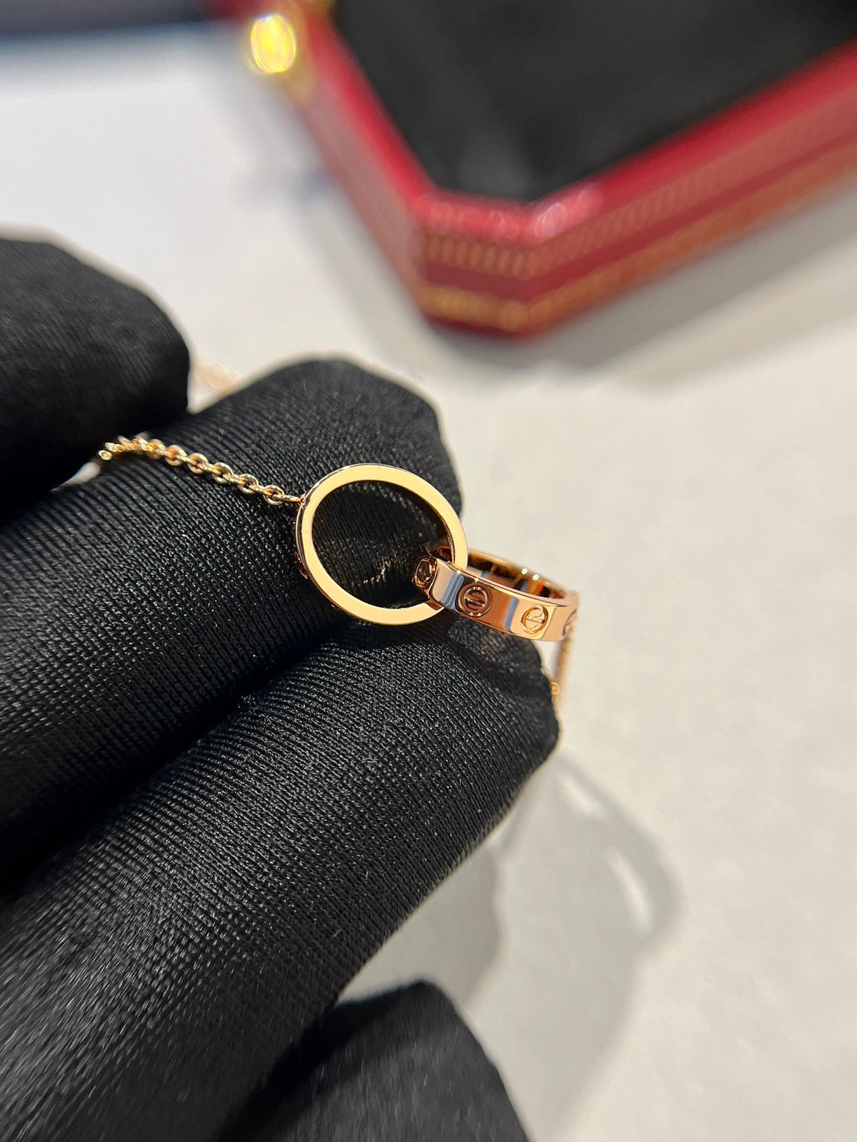 [⭐Seralia]LOVE NECKLACE DOUBLE RING PINK GOLD