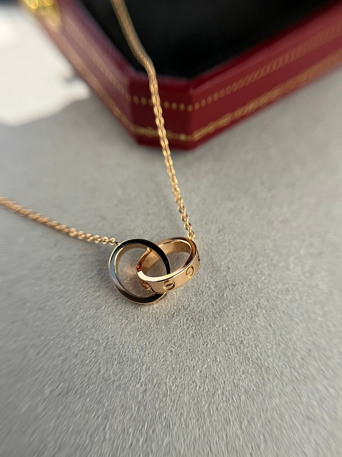[⭐Seralia]LOVE NECKLACE DOUBLE RING PINK GOLD