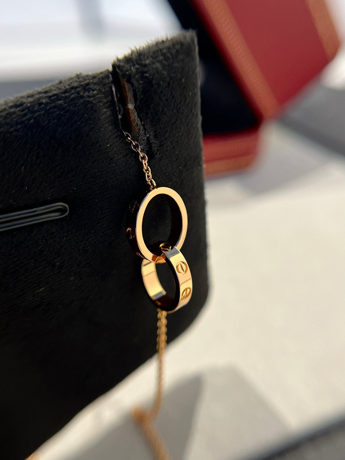 [⭐Seralia]LOVE NECKLACE DOUBLE RING PINK GOLD