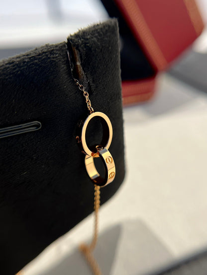 [⭐Seralia]LOVE NECKLACE DOUBLE RING PINK GOLD
