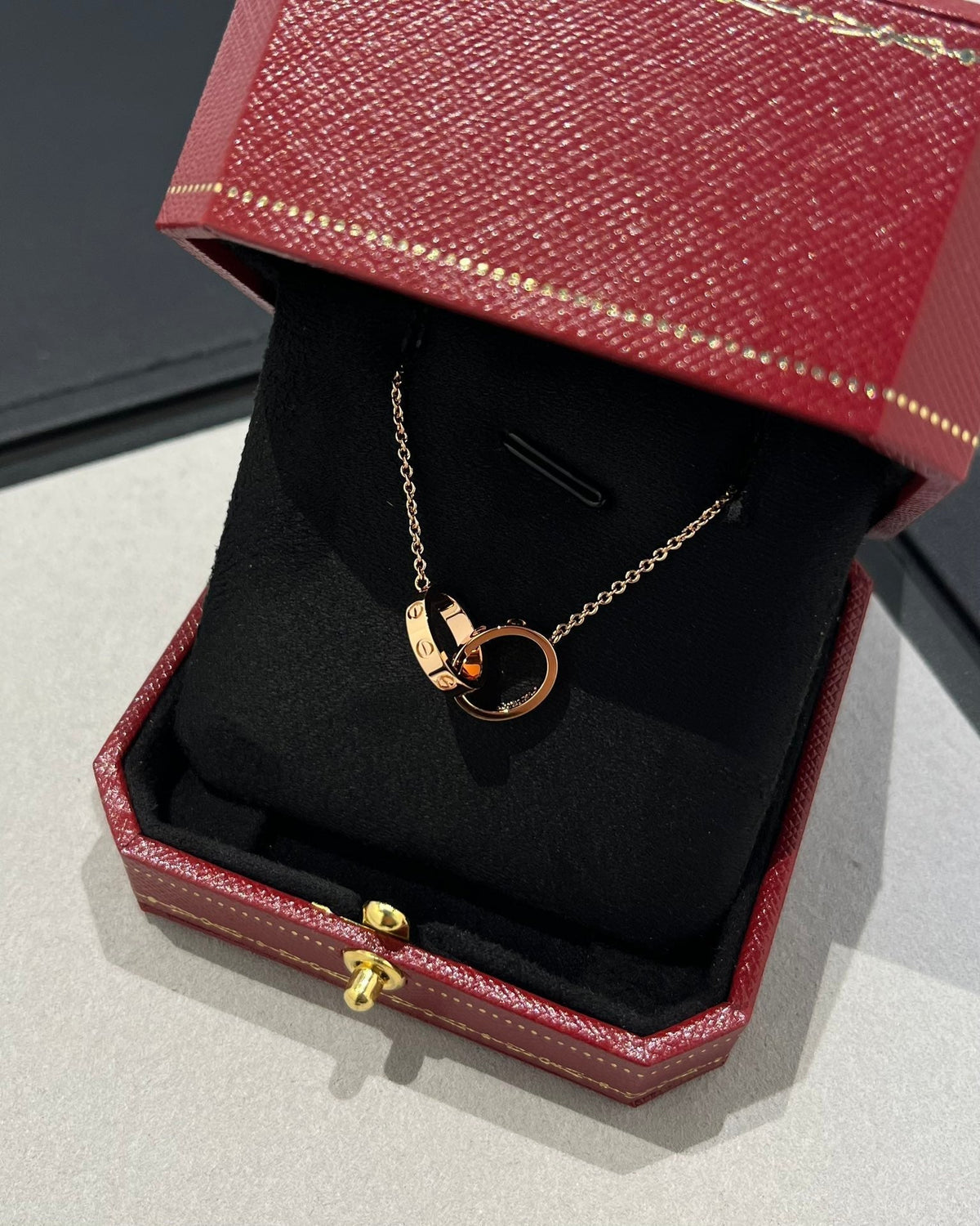 [⭐Seralia]LOVE NECKLACE DOUBLE RING PINK GOLD
