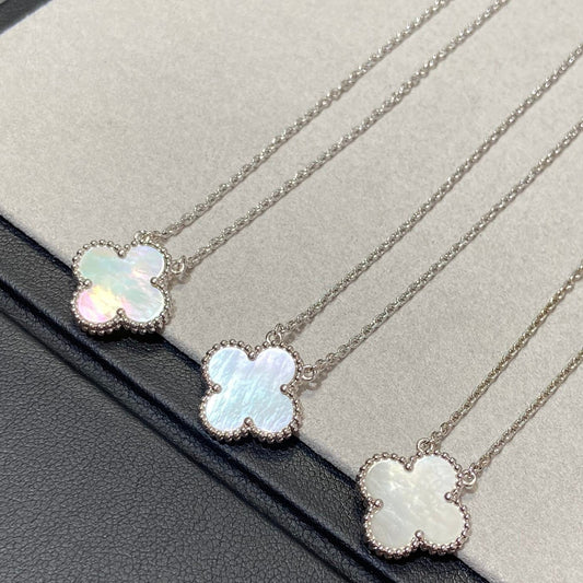 [⭐Seralia]CLOVER MEDIUM SILVER WHITE MOP NECKLACE