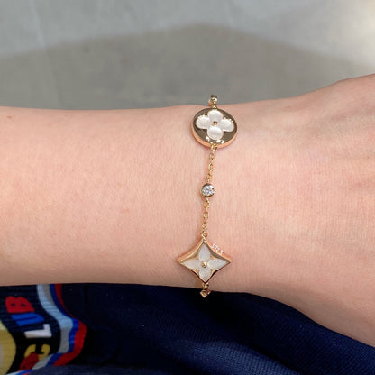 [⭐Seralia]STAR AND SUN 4 MOTIF WHITE MOP PINK GOLD BRACELET