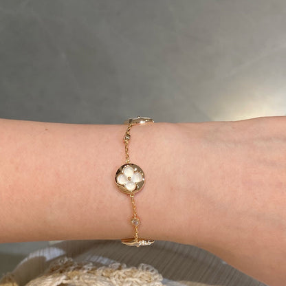 [⭐Seralia]STAR AND SUN 4 MOTIF WHITE MOP PINK GOLD BRACELET