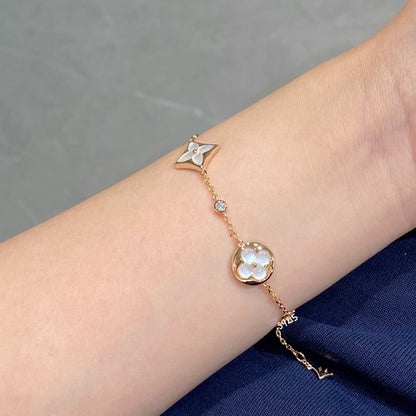 [⭐Seralia]STAR AND SUN 4 MOTIF WHITE MOP PINK GOLD BRACELET