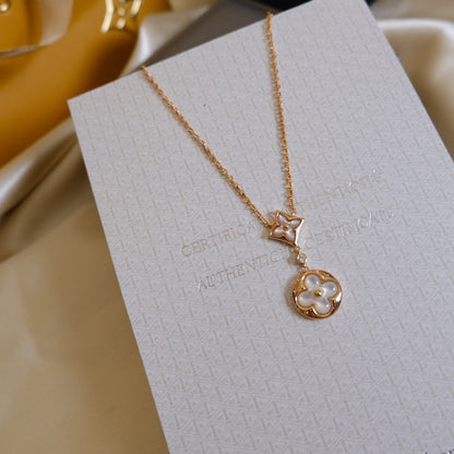 [⭐Seralia]STAR AND SUN WHITE MOP 2 MOTIF PINK GOLD NECKLACE