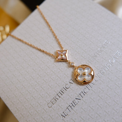 [⭐Seralia]STAR AND SUN WHITE MOP 2 MOTIF PINK GOLD NECKLACE