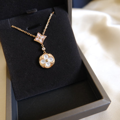 [⭐Seralia]STAR AND SUN WHITE MOP 2 MOTIF PINK GOLD NECKLACE