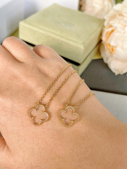 [⭐Seralia]CLOVER ROCK CRYSTAL ROSE GOLD NECKLACE