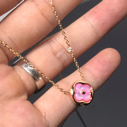 [⭐Seralia]COLOR BLOSSOM PINK MOP SUN GOLD NECKLACE