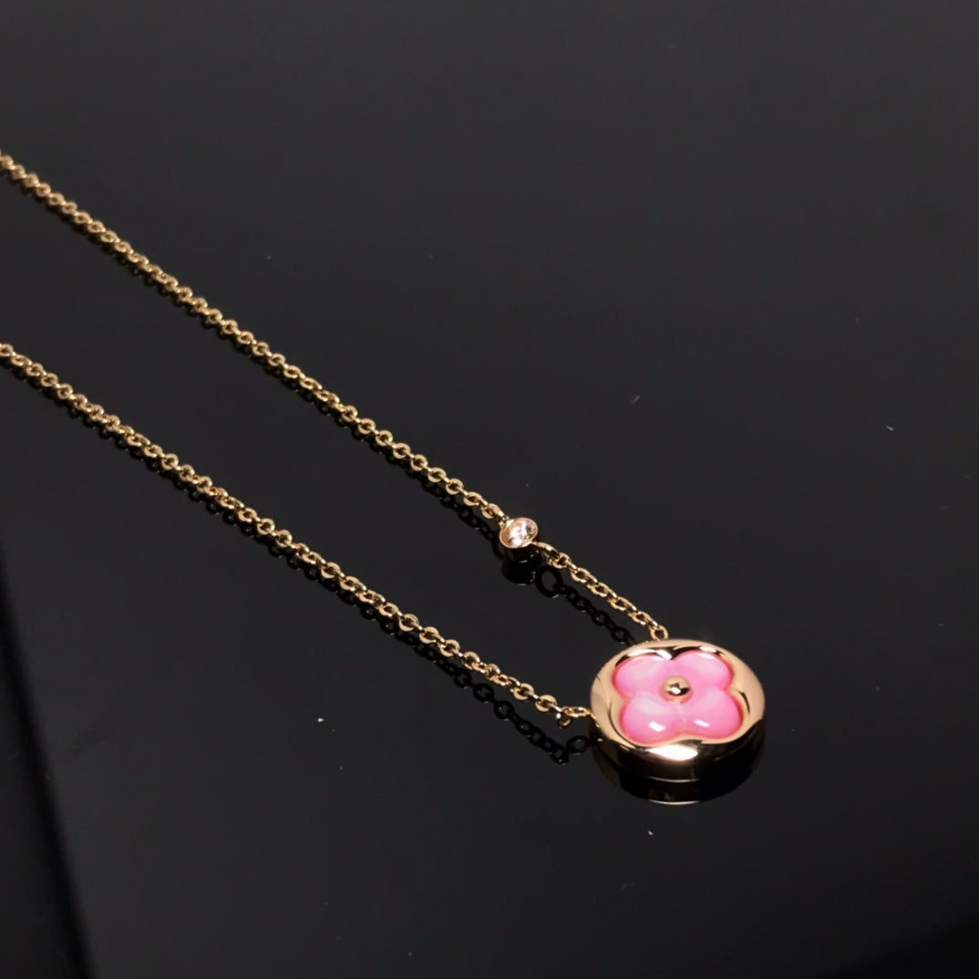[⭐Seralia]COLOR BLOSSOM PINK MOP SUN GOLD NECKLACE