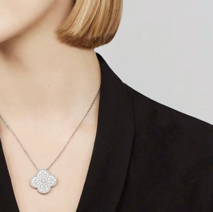 [⭐Seralia]CLOVER 25MM LARGE PENDANT DIAMOND PAVED SILVER NECKLACE