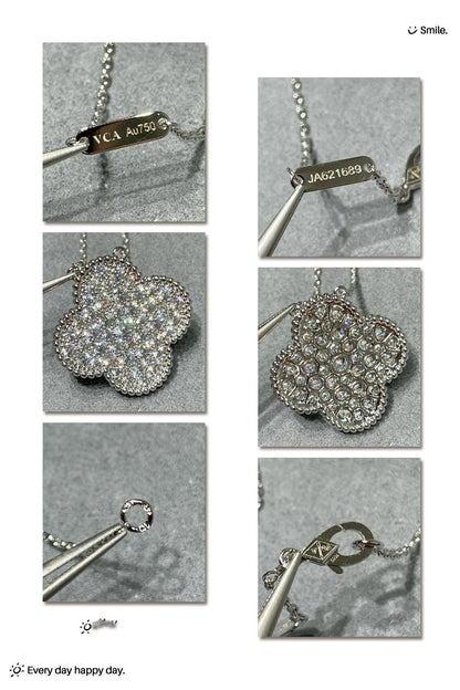 [⭐Seralia]CLOVER 25MM LARGE PENDANT DIAMOND PAVED SILVER NECKLACE