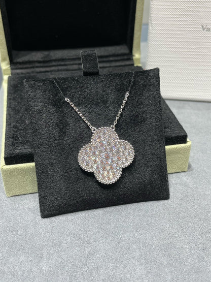 [⭐Seralia]CLOVER 25MM LARGE PENDANT DIAMOND PAVED SILVER NECKLACE