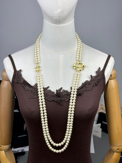 [⭐Seralia]25K Pencil Double C Double-Layer Pearl Sweater Chain