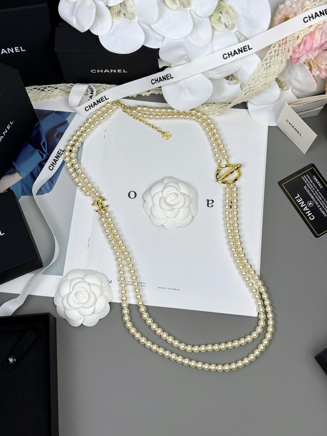 [⭐Seralia]25K Pencil Double C Double-Layer Pearl Sweater Chain