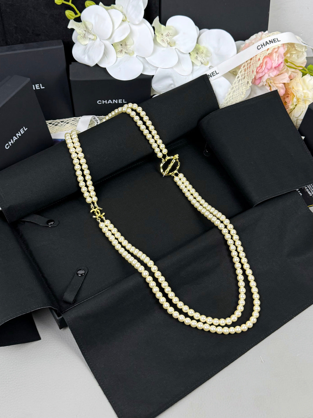 [⭐Seralia]25K Pencil Double C Double-Layer Pearl Sweater Chain