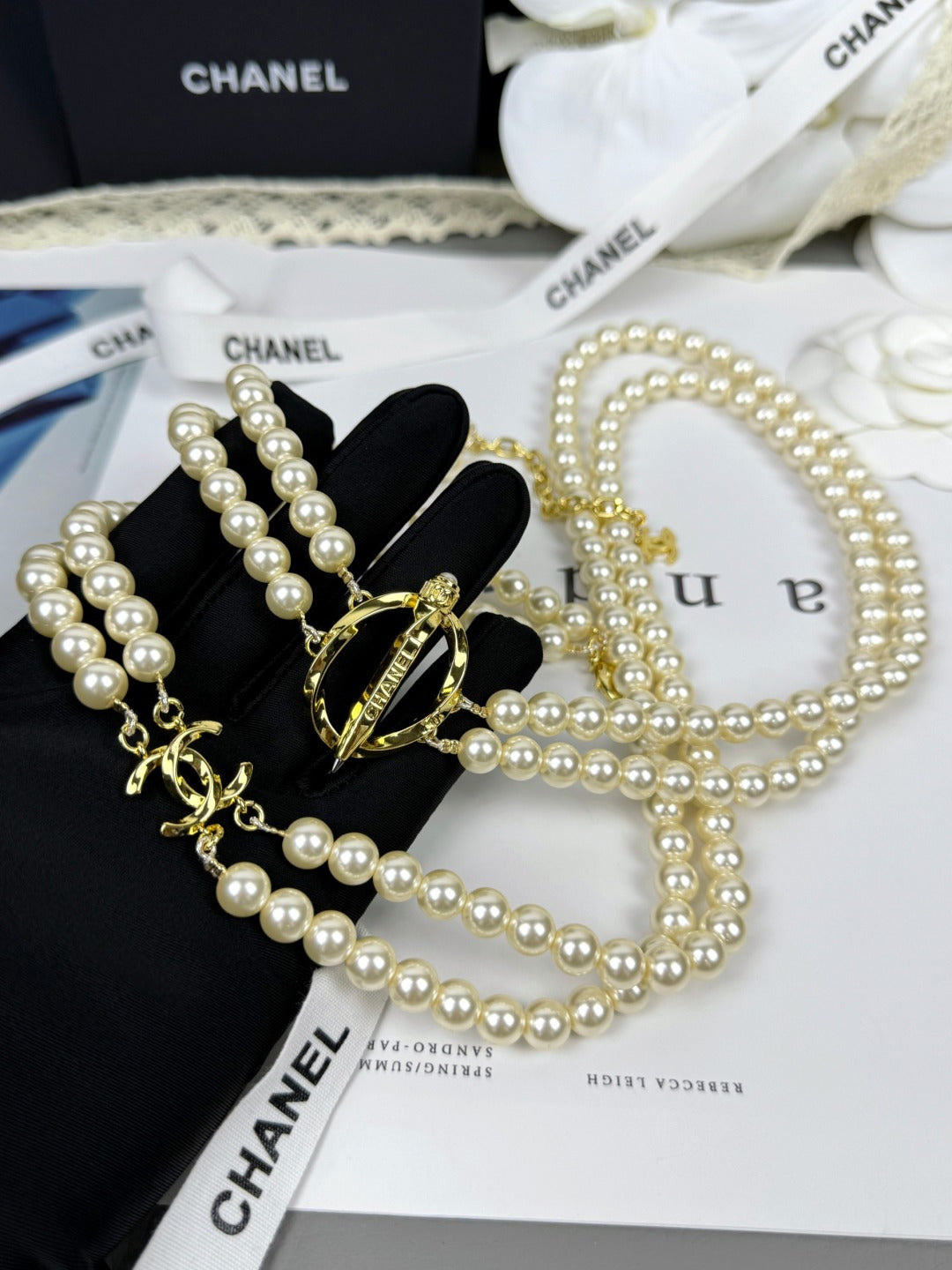 [⭐Seralia]25K Pencil Double C Double-Layer Pearl Sweater Chain