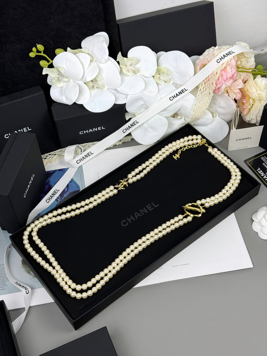 [⭐Seralia]25K Pencil Double C Double-Layer Pearl Sweater Chain