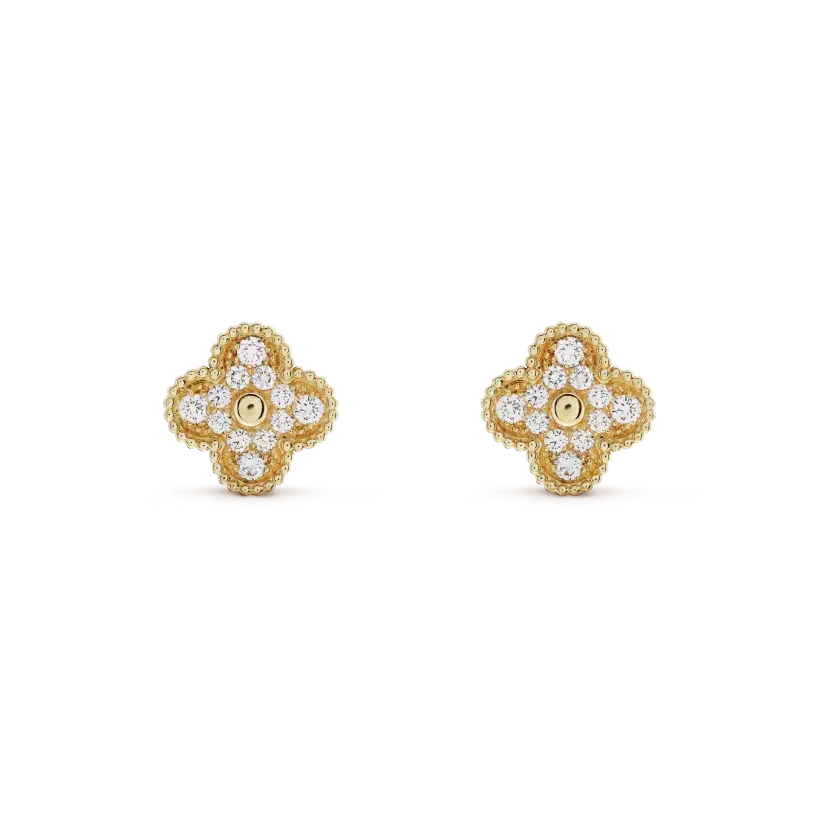 [⭐Seralia]CLOVER MEDIUM 1 MOTIFS FUll DIAMOND EARRINGS