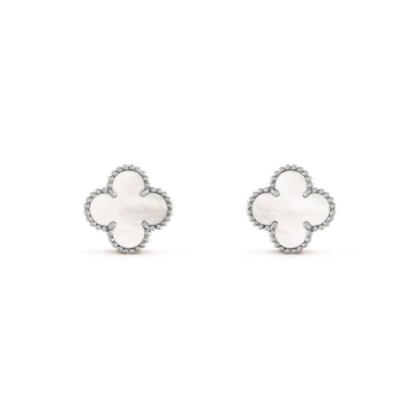 [⭐Seralia]CLOVER MEDIUM 1 MOTIFS  WHITE MOP EARRINGS SILVER