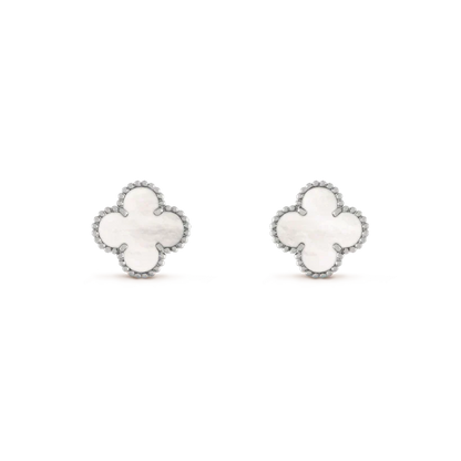 [⭐Seralia]CLOVER MEDIUM 1 MOTIFS  WHITE MOP EARRINGS SILVER