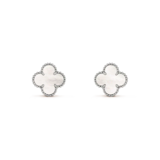 [⭐Seralia]CLOVER MEDIUM 1 MOTIFS  WHITE MOP EARRINGS SILVER
