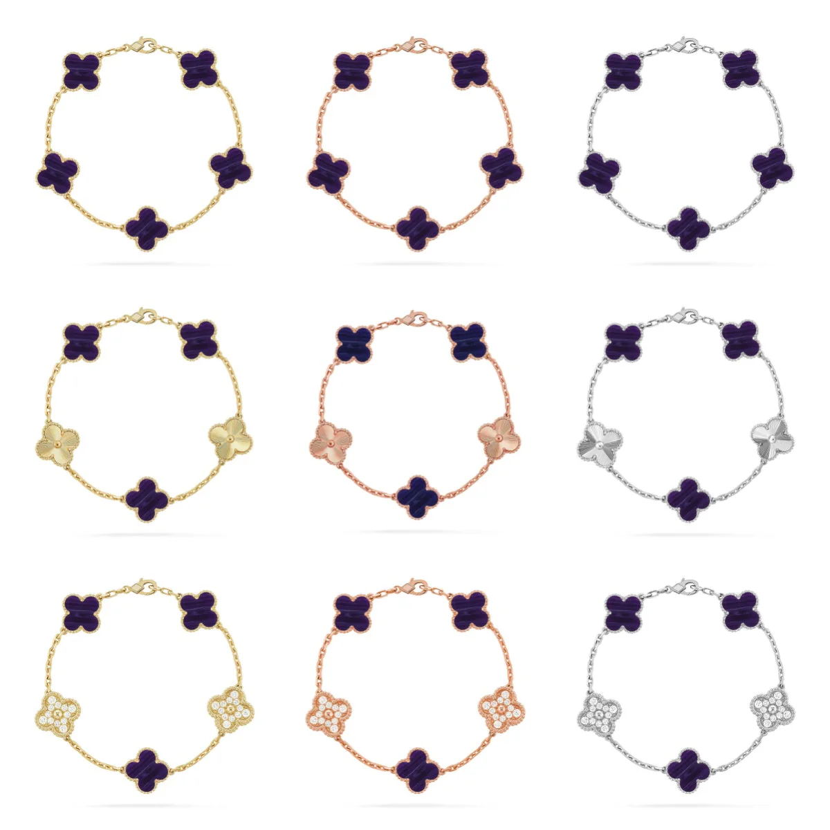 [⭐Seralia]CLOVER 5 MOTIF PURPLE STRIPES BRACELET COLLECTION