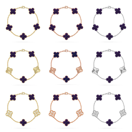 [⭐Seralia]CLOVER 5 MOTIF PURPLE STRIPES BRACELET COLLECTION