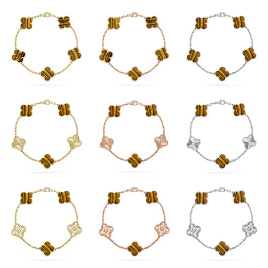[⭐Seralia] CLOVER 5 MOTIFS TIGER EYE BRACELET COLLECTION