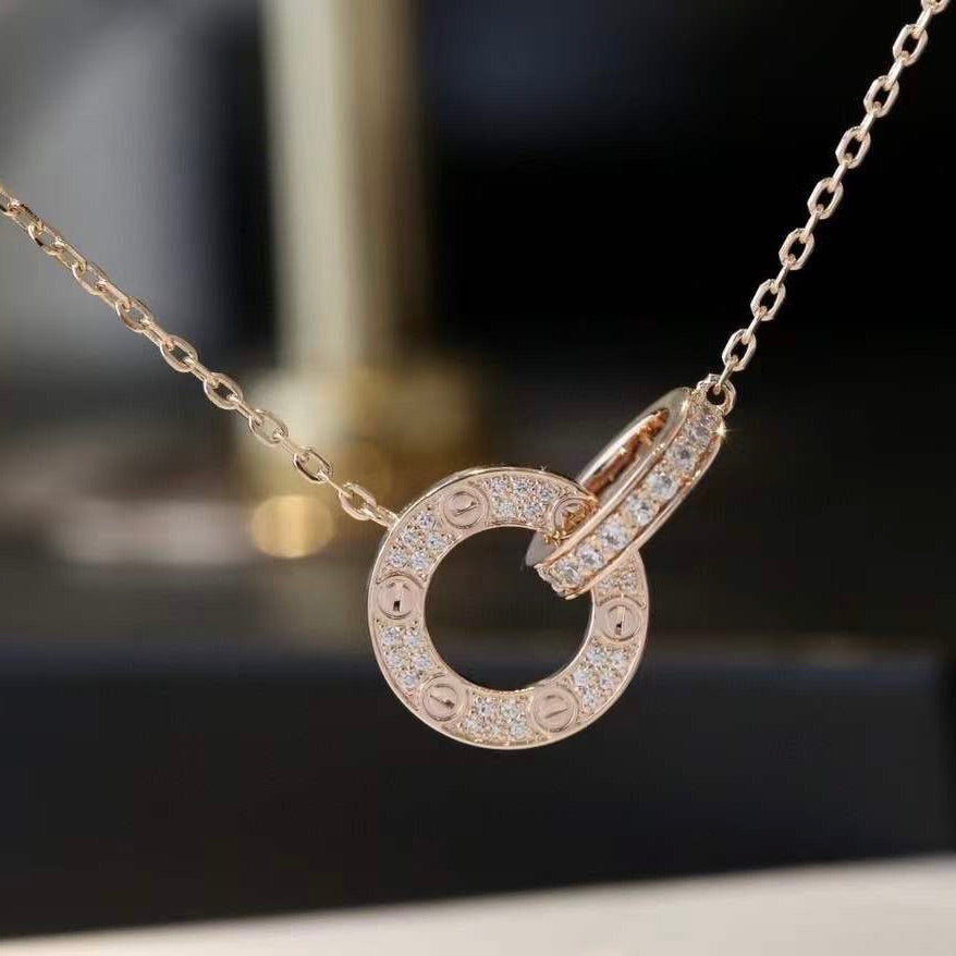 [⭐Seralia]LOVE 7.6MM NECKLACE ROSE GOLD AND SILVER  FULL DIAMOND