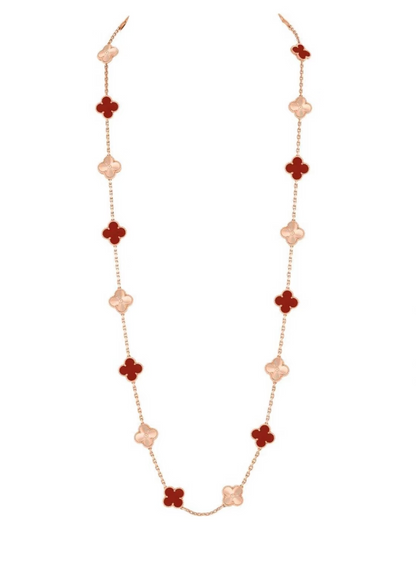 [⭐Seralia]CLOVER 20 MOTIFS LASER CARNELIAN NECKLACE