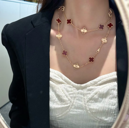 [⭐Seralia]CLOVER 20 MOTIFS LASER CARNELIAN NECKLACE