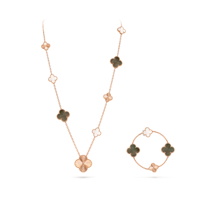 [⭐Seralia]DETACHABLE CLOVER 15(11+4) FLOWER SILVER NECKLACE SET