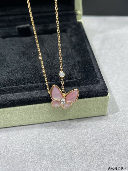 [⭐Seralia]BUTTERFLY PINK MOTHER-OF-PEARL DIAMOND NECKLACE
