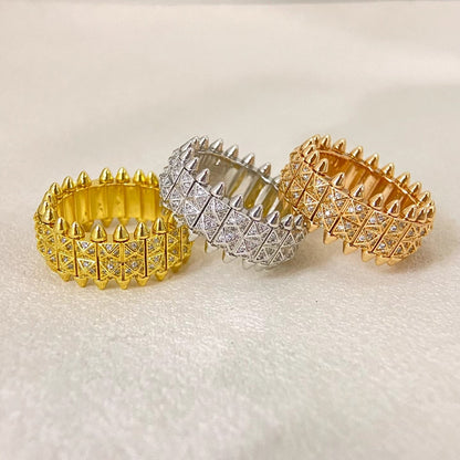 [⭐Seralia]CLASH DOUBLE-ROW RIVET RING WITH DIAMOND SETTING